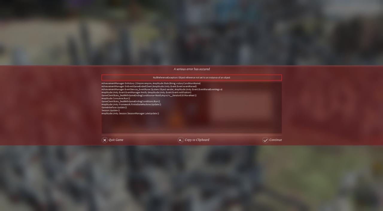 Bug Report - Null Reference Error - Endless Legend