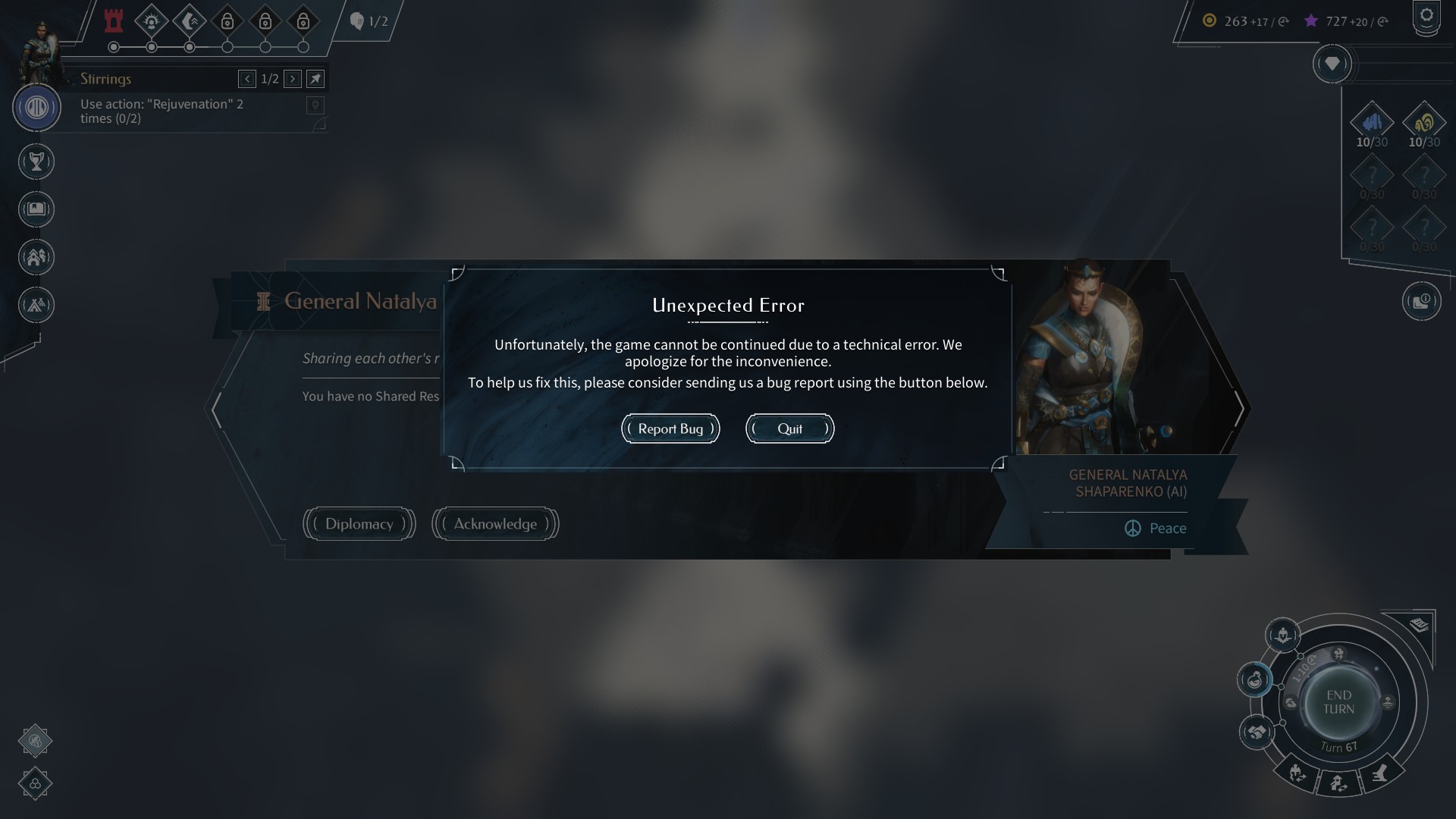 Unexpected error screen - Endless Legend 2