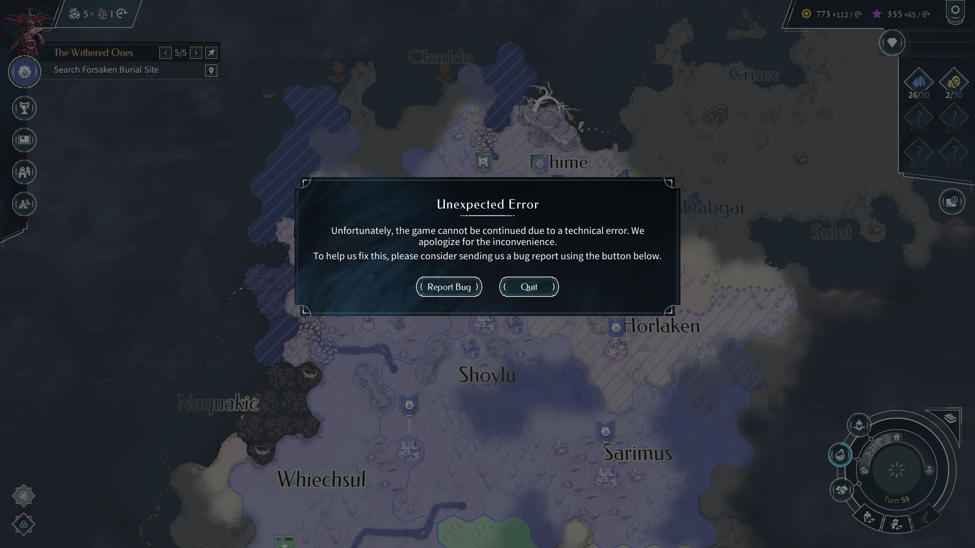 Unexpected Error screen turn after destroying a temple - Endless Legend 2