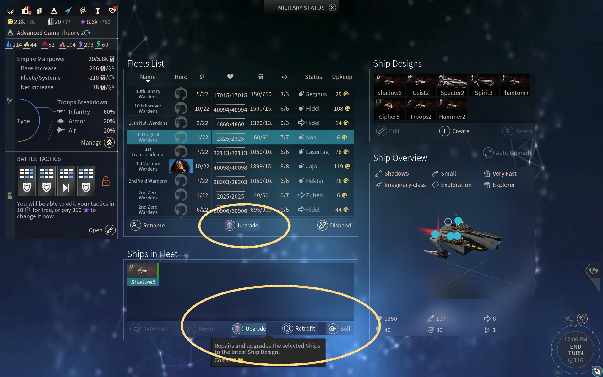 endless space 2 upgrade ships